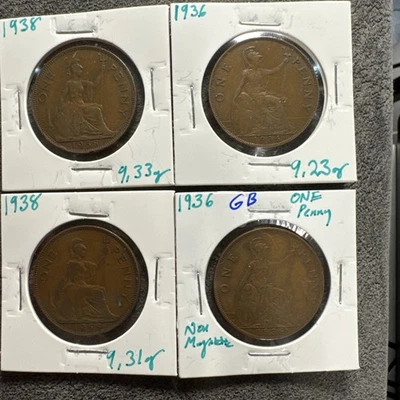 1938 & 1936 Great Britain One Penny king  Edward VII. 4 Coin Lot. No Mag. - Image 1 of 4