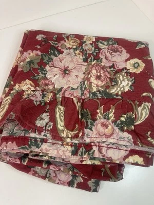 Vintage Ralph Lauren Danielle Marseilles Ruffle TWIN Flat Sheet Red Floral Elena - Image 1 of 4