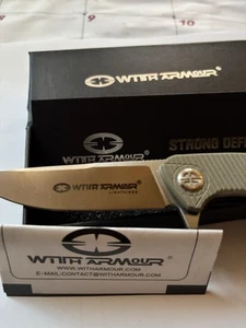 WITHARMOUR Flint-TN WA-091DTG Liner Lock G10 Tan With Metallic Blue Accents - Picture 1 of 21