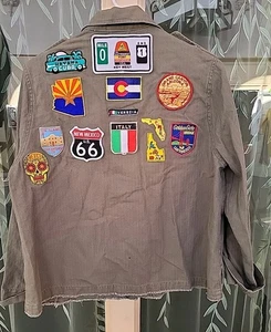Universal Threads Large Long Sleeve Button Up Military Style W/ Travel Patches  - Picture 1 of 10