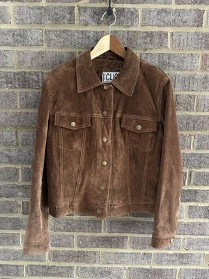 Chaqueta de gamuza marrón vintage para mujer talla 8 Clio prendas exteriores delanteras a presión años 90 S/M Foto 1 de 4