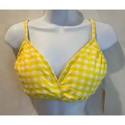 Yellow & White Checked Seersucker Bikini Top - NWT - Size M - Image 1 of 4
