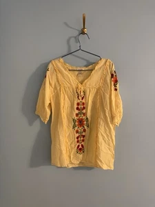 Sundance yellow short sleeve blouse with floral embroidered detail size M - Picture 1 of 5