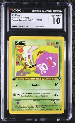2000 Pokémon Team Rocket 1st Edition Koffing 58/82 Gem Mint PSA CGC 10 - Image 1 of 2
