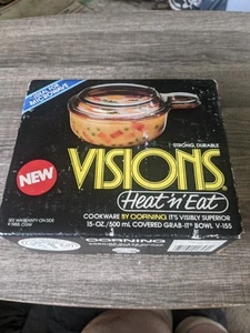 PYREX VISIONS HEAT N EAT V-155 ÁMBAR AGARRARLO Y TAPA DE CRISTAL A JUEGO NUEVO EN CAJA - Imagen 1 de 5