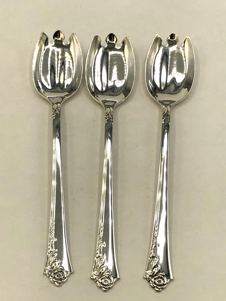 Juego de 3 tenedores de helado originales Damask Rose de Oneida de plata de ley 5,75" Foto 1 de 4