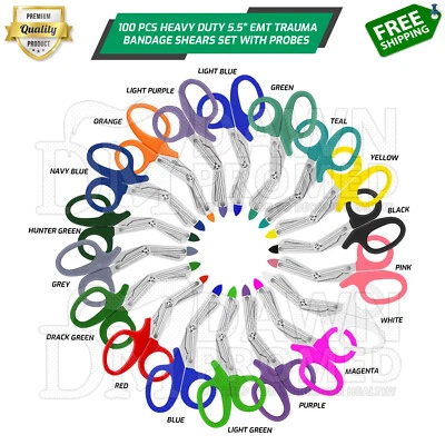 100 Paramedic EMT Trauma Shears Nurse Scissors Set 5.5" First Aid Plastic Probe - Image 1 of 4