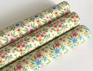 PACK OF 3 VANILLA FLORAL PREMIUM CANVAS PRINTED FABRIC SHEETS TO MAKE HAIR BOWS - Picture 1 of 1