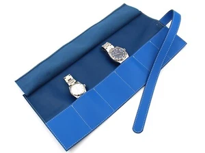 Watch Case 6 SLOTS Genuine Calf Leather Cobalt Blue Travel Box Made In Italy New - Picture 1 of 6