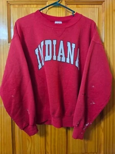 Vintage Distressed Indiana Hoosers Sweatshirt Mens Large Red 90s BIKE USA Made - Picture 1 of 15