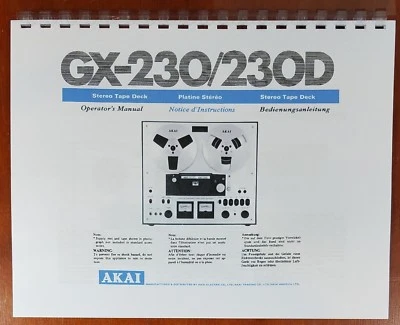  Manual del propietario de cubierta de cinta carrete a carrete Akai GX-230 / GX-230D Foto 1 de 4