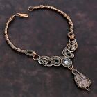 Rose Quartz Wire Wrapped Chain Necklace Handcrafted Copper Ethnic Jewelry 18.0"