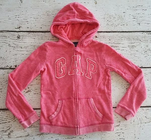 GAP KIDS Large 10 Girls Pink Big Logo Hoodie Long Sleeve Full Zip EUC Lg - Picture 1 of 2