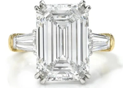 6.50 Ct Emerald Cut E VS1 14k Yellow Gold Lab Grown Diamond Ring IGI Certified Foto 1 de 4