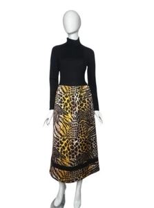 Vintage 60’s Maxi Dress Elaine Sklar Petite Small Long Sleeve Black Animal Print - Picture 1 of 17