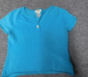 Talbots Womens Blouse P Petites blue pullover button v-neck - Picture 1 of 12
