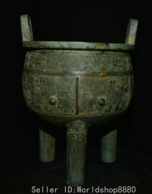 Quemador de incienso de 3 patas cara de bestia Fengshui mercancía bronce dinastía china antigua de 12,8" Foto 1 de 4