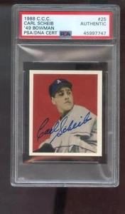 1988 C.C.C 1949 Bowman RP #25 Carl Scheib AUTO SIGNED Autograph Card PSA/DNA - Picture 1 of 2