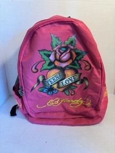 Vintage ED Hardy Backpack Rare Pink Eternal Love 17" Logo Lining - Picture 1 of 7