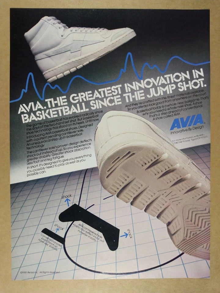 Zapato de baloncesto AVIA 1981 anuncio impreso vintage Foto 1 de 1