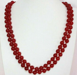 8mm Natural Red Ruby Round Gemstone Beads Necklace 36''