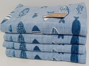 Deborah Connolly Set of 4 Ocean Fish Bath Towels Blue NWT
