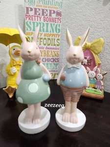 Easter Bunny Rabbit Couple Resin Figurine Tabletop Home Decor 10" - Picture 1 of 3