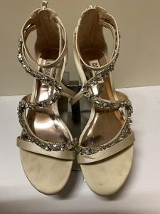Badgley Mischka “Simona” Rhinestone, Ivory Satin Wedge Sandals, Women’s 9M - Picture 1 of 17