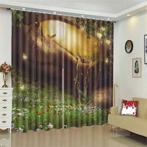 Rattan Lawn Shines Bright 3D Blockout Photo Print Curtain Fabric Curtains Window - Imagen 1 de 10