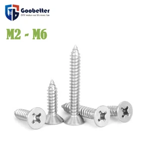 M2 M2.2 M2.6 M3 M3.5 M4 M5 M6 316 Cross Flat Had Self Tapping Screw 100 Pcs - Picture 1 of 5