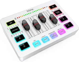 Audio Mixer, Gaming Streaming PC Mixer with Slider Fader, XLR Microphone Interfa - Picture 1 of 8