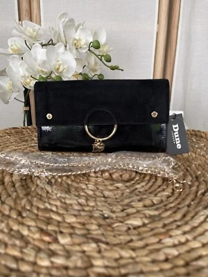 Dune Emmett black suede & faux patent clutch bag shoulder bag - Image 1 of 4