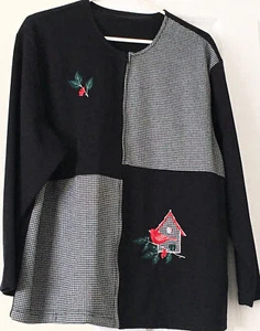 Chaqueta Suéter Nikki Negra con Cremallera Completa Grande Navidad Cardinal Pájaro Casa - Imagen 1 de 13