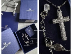 Silver Swarovski Cross Jesus Christ Embellished Gemstone Necklace Tennis Pave - Picture 1 of 5