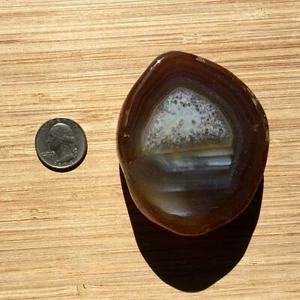 Small Agate Crystal Geode Half Polished Display Stone Brown & Gray Rock Slice 3" - Picture 1 of 6