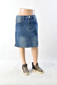 Kleine Mädchen Stretch Denim Rock 16" Knielang Indigo Waschung Gr. 12/14 #JW0568 - Bild 1 von 4