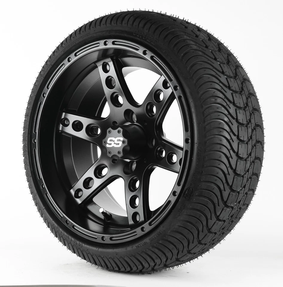 14" Gloss Black Golf Cart Wheels & 205/30-14 Tires EZGO Yamaha Club Set of 4 Foto 1 de 3