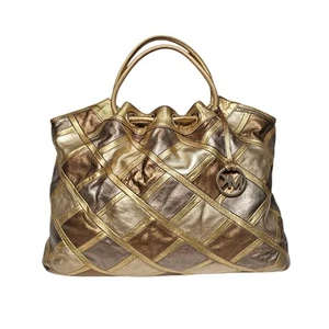 Michael Michael Kors Patchwork Gold Silver Metallic Hobo Shoulder Handbag - Picture 1 of 19