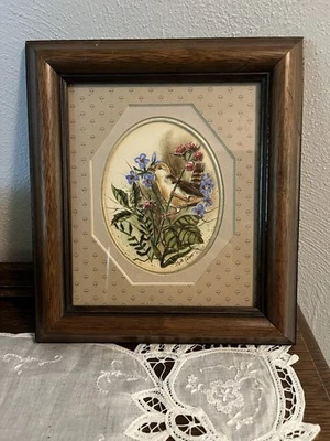 Vintage Matted And Framed Signed Bird And Floral Watercolor Picture Wall Decor - Image 1 of 4