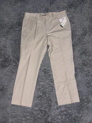 NUEVO Pantalones Cubavera Para Hombres Caqui Chino Mezcla de Lino Bolsillos 38x30 Playa Vacaciones Foto 1 de 4