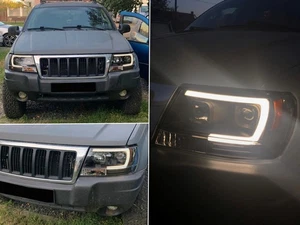 Phares LED pour Jeep Grand Cherokee 99-04 Clignotant Tube Light Noir - Imagen 1 de 9