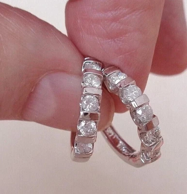 Gorgeous 2.50Ct Round Cut Simulated Diamond Hoop Earrings 14K White Gold Plated - Image 1 of 4