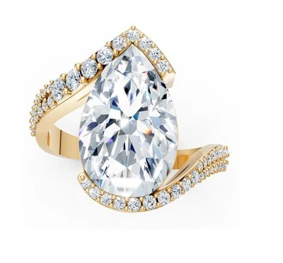 Lab Grown 4 Carat Pear Center Diamond 4.50 Ct Solitaire Engagement Ring 14K Gold - Image 1 of 4