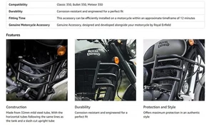 Fits Royal Enfield Black Air fly Engine Crash Guard Goan Classic/New Bullet 350 - Picture 1 of 8