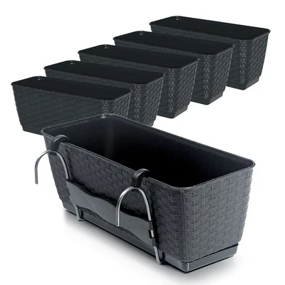 Geländer Blumen Kasten m. Halterung 40cm 6er Set - Kunststoff Balkon Pflanz Topf - Bild 1 von 4