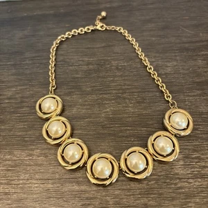 Collana girocollo vintage LR Lia Sophia anni 80 modernista finta perla tono oro - Foto 1 di 3