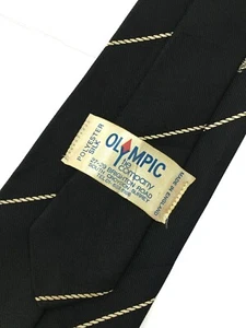 Authentic OLYMPIC Tie Company Striped Wings On Black Polyester Silk Necktie Tie - Picture 1 of 11