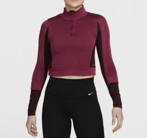 Nike Therma-FIT ADV Pullover 1/4 Zip Cropped Running Top Maroon Womens Large - Picture 1 of 12