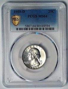 1959-D Washington Quarter Type 1 90% Silver PCGS MS64 Graded 25 Cent Coin - Picture 1 of 5