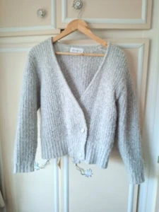 Vintage Mohair Mix Berkertex Womens Silver Grey V-Neck Cardigan Jumper Size 14 - Picture 1 of 12